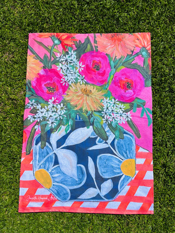 Pink Flowers in a Vase TeaTowel