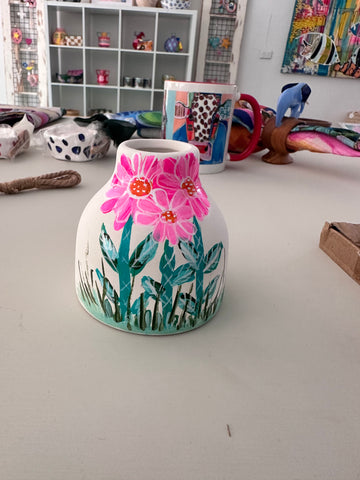Small hand painted ceramic specimen vase